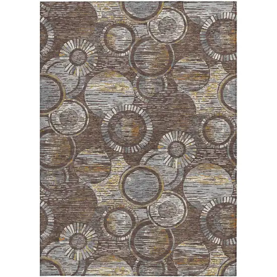 Brown And Gold Geometric Washable Indoor Outdoor Area Rug Photo 3