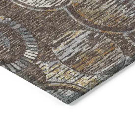 Brown And Gold Geometric Washable Indoor Outdoor Area Rug Photo 4