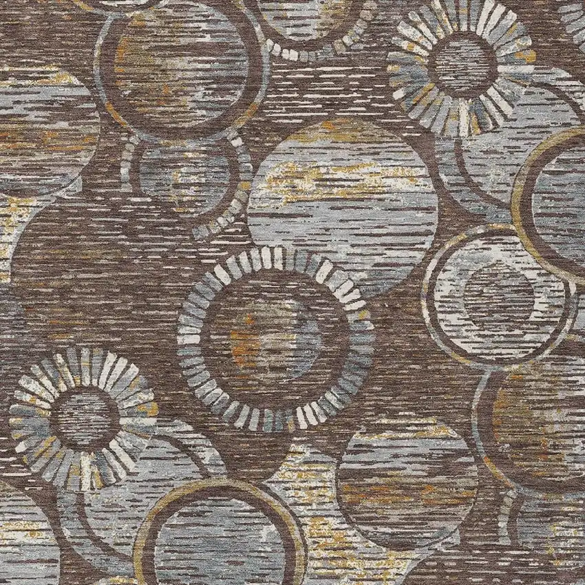 Brown And Gold Geometric Washable Indoor Outdoor Area Rug Photo 5