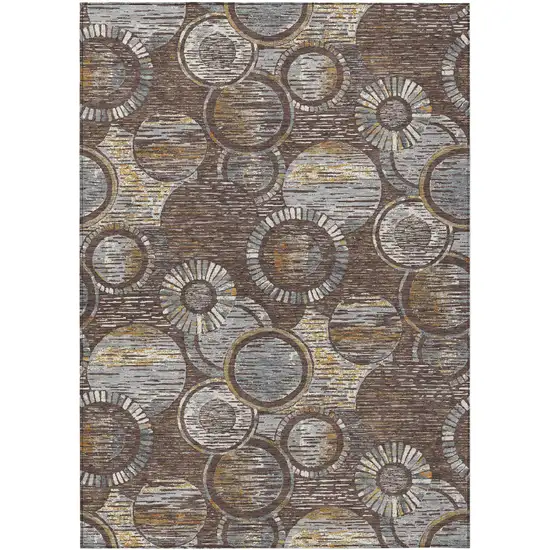 Brown And Gold Geometric Washable Indoor Outdoor Area Rug Photo 1