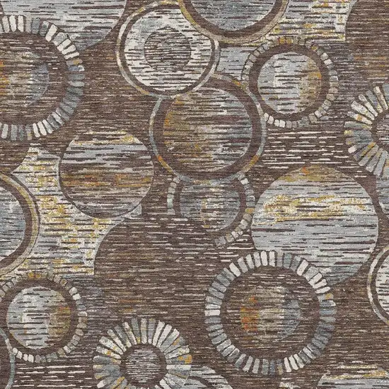 Brown And Gold Geometric Washable Indoor Outdoor Area Rug Photo 5