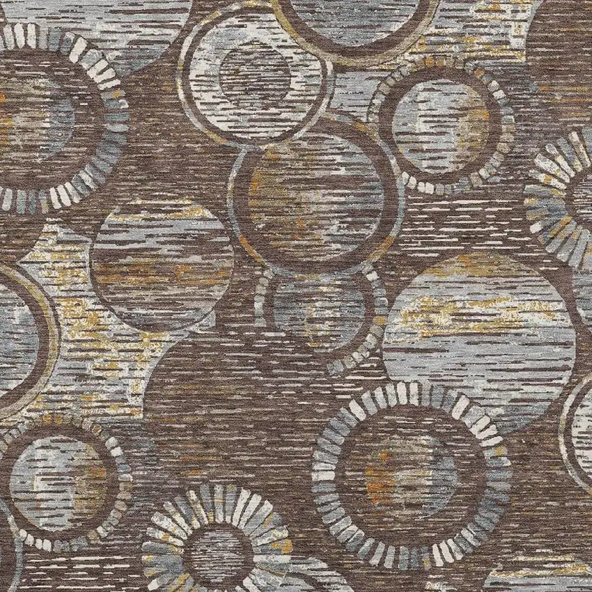 Brown And Gold Geometric Washable Indoor Outdoor Area Rug Photo 5