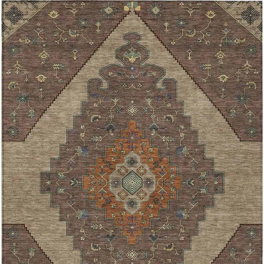 Brown And Gold Geometric Washable Indoor Outdoor Area Rug Photo 2