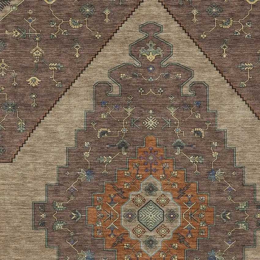 Brown And Gold Geometric Washable Indoor Outdoor Area Rug Photo 3