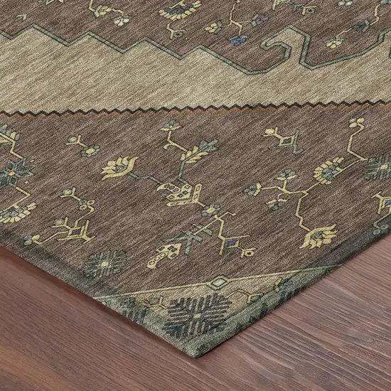 Brown And Gold Geometric Washable Indoor Outdoor Area Rug Photo 8