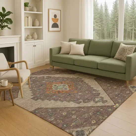 Brown And Gold Geometric Washable Indoor Outdoor Area Rug Photo 5