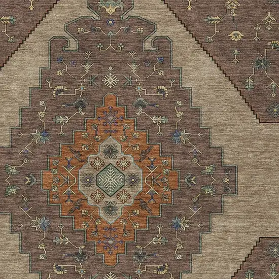 Brown And Gold Geometric Washable Indoor Outdoor Area Rug Photo 3