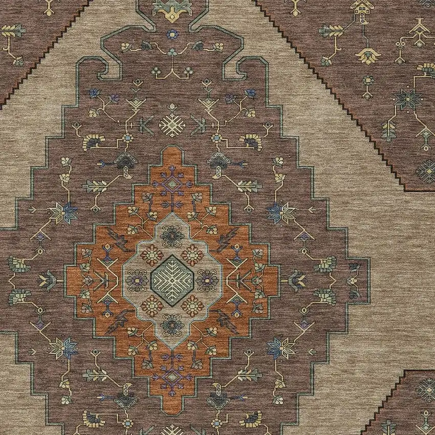 Brown And Gold Geometric Washable Indoor Outdoor Area Rug Photo 3
