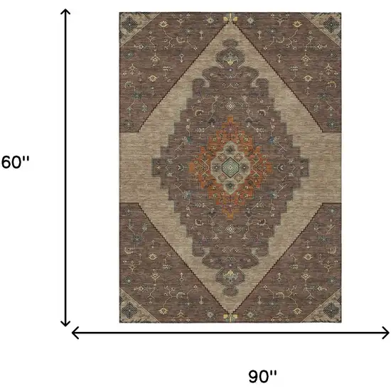 Brown And Gold Geometric Washable Indoor Outdoor Area Rug Photo 6