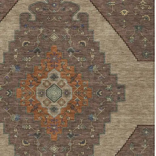 Brown And Gold Geometric Washable Indoor Outdoor Area Rug Photo 2