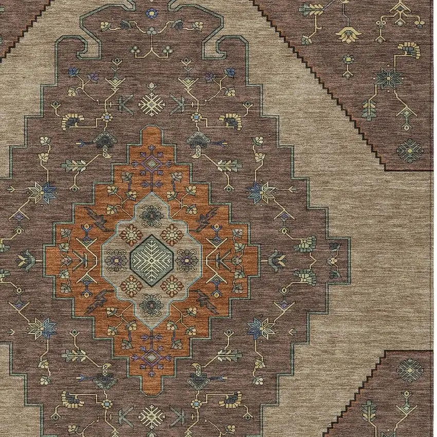Brown And Gold Geometric Washable Indoor Outdoor Area Rug Photo 2