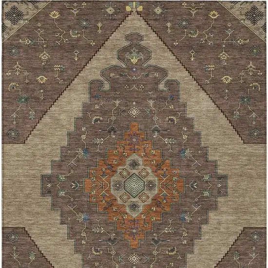 Brown And Gold Geometric Washable Indoor Outdoor Area Rug Photo 3
