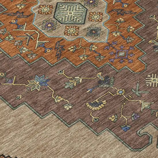 Brown And Gold Geometric Washable Indoor Outdoor Area Rug Photo 9