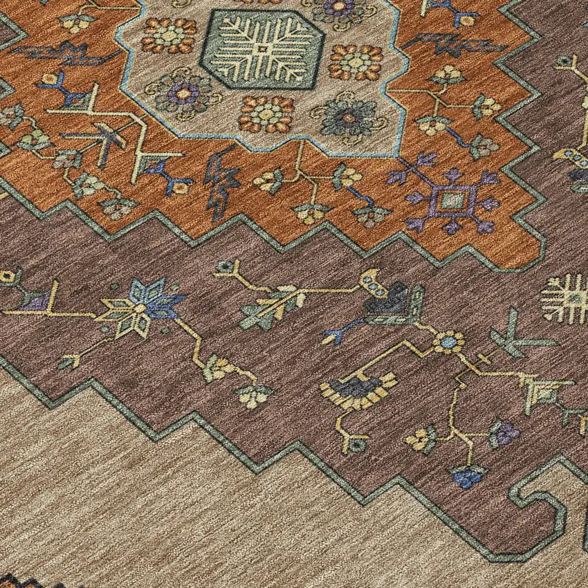 Brown And Gold Geometric Washable Indoor Outdoor Area Rug Photo 9