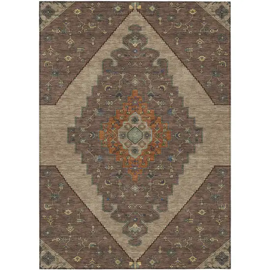 Brown And Gold Geometric Washable Indoor Outdoor Area Rug Photo 1