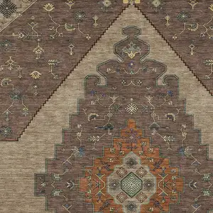 Photo of Brown And Gold Geometric Washable Indoor Outdoor Area Rug