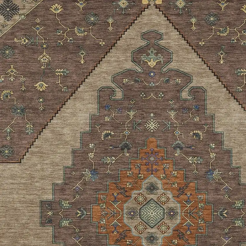 Brown And Gold Geometric Washable Indoor Outdoor Area Rug Photo 3