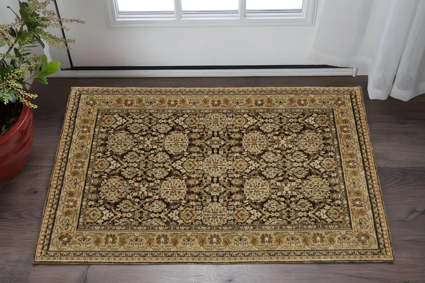 Brown And Gold Oriental Area Rug Photo 1