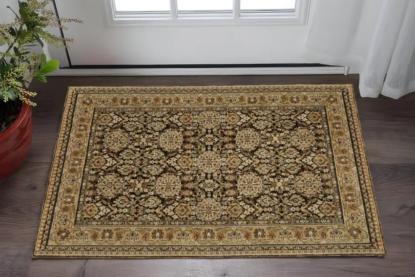 Brown And Gold Oriental Area Rug Photo 1