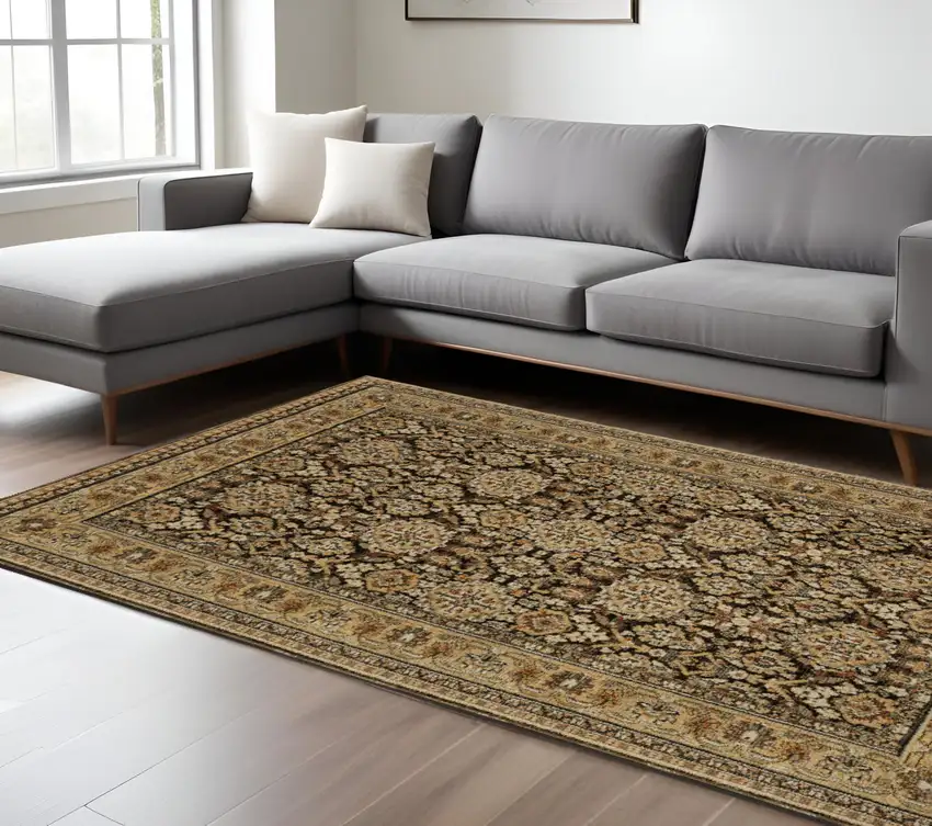 Brown And Gold Oriental Area Rug Photo 1