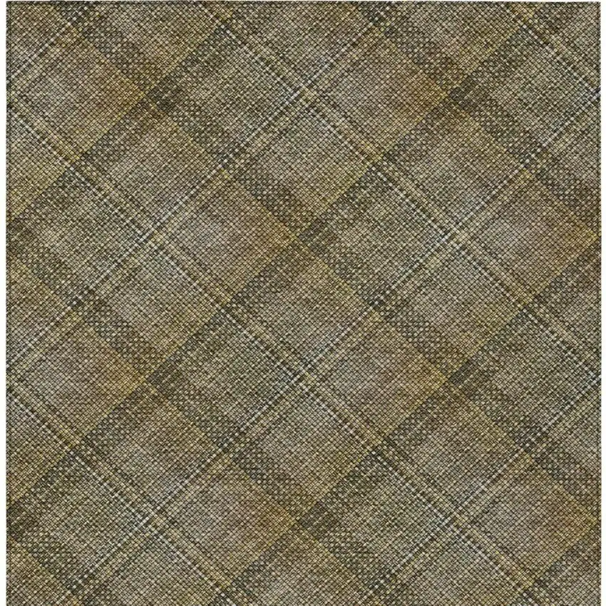 Brown And Gold Plaid Washable Indoor Outdoor Area Rug Photo 1