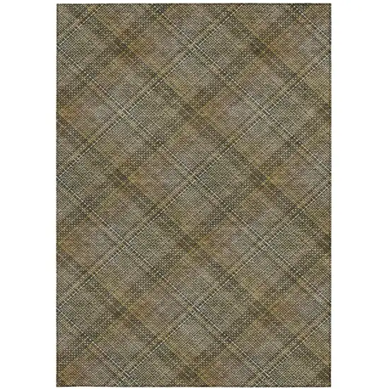 Brown And Gold Plaid Washable Indoor Outdoor Area Rug Photo 2