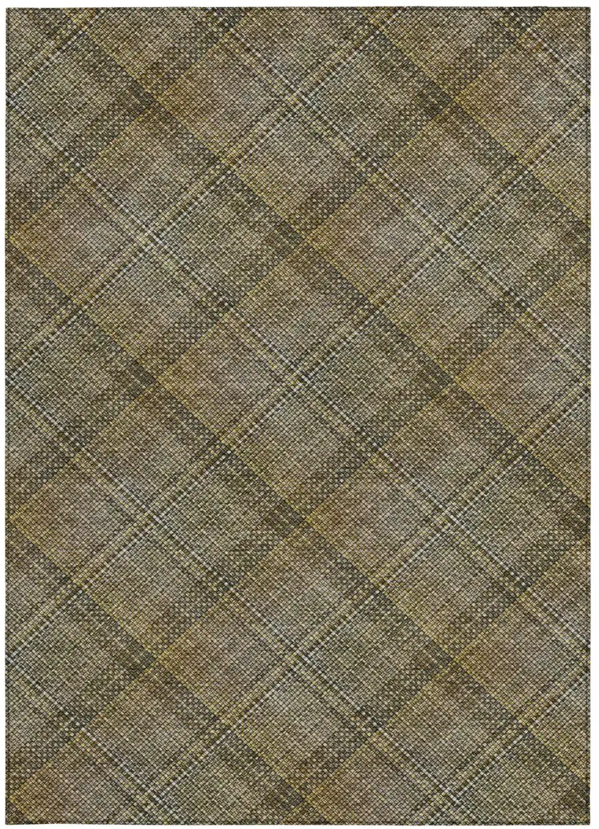 Brown And Gold Plaid Washable Indoor Outdoor Area Rug Photo 2