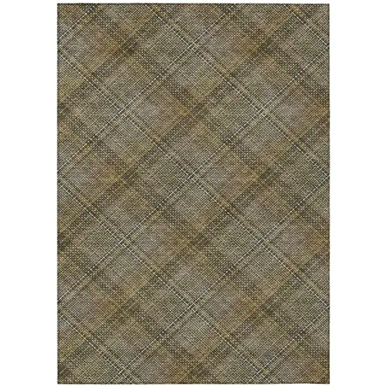 Brown And Gold Plaid Washable Indoor Outdoor Area Rug Photo 3