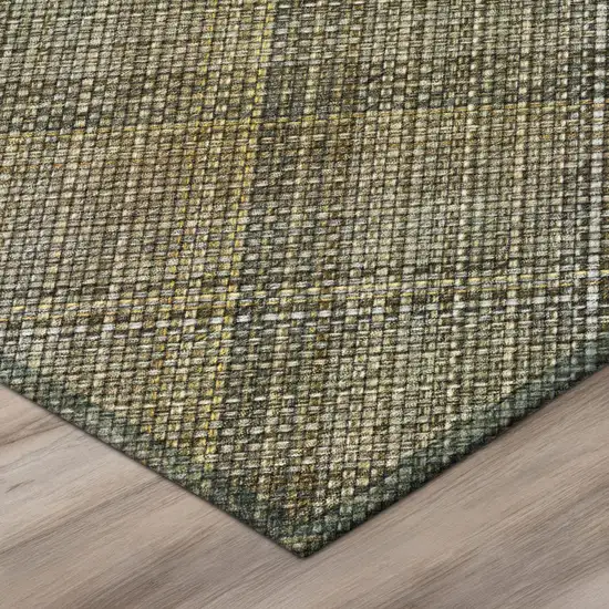 Brown And Gold Plaid Washable Indoor Outdoor Area Rug Photo 4