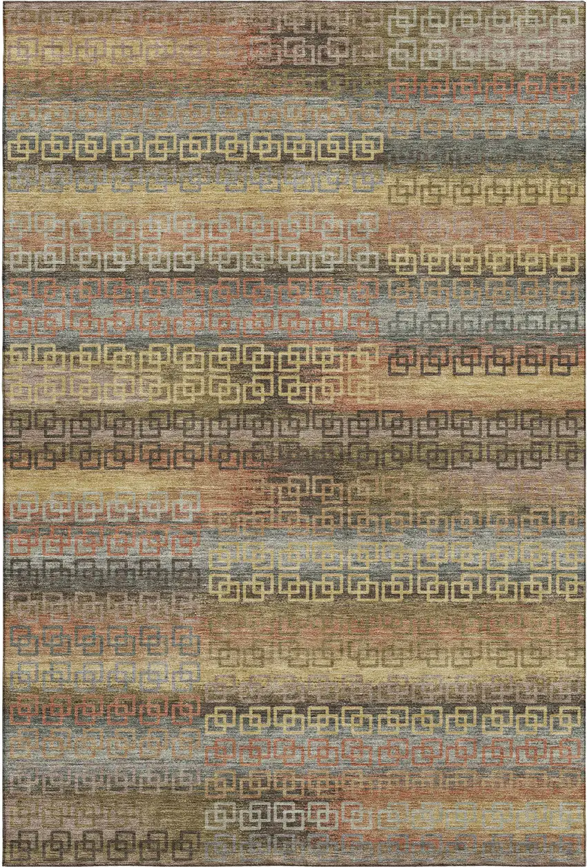Brown And Gold Striped Washable Area Rug With UV Protection Photo 1