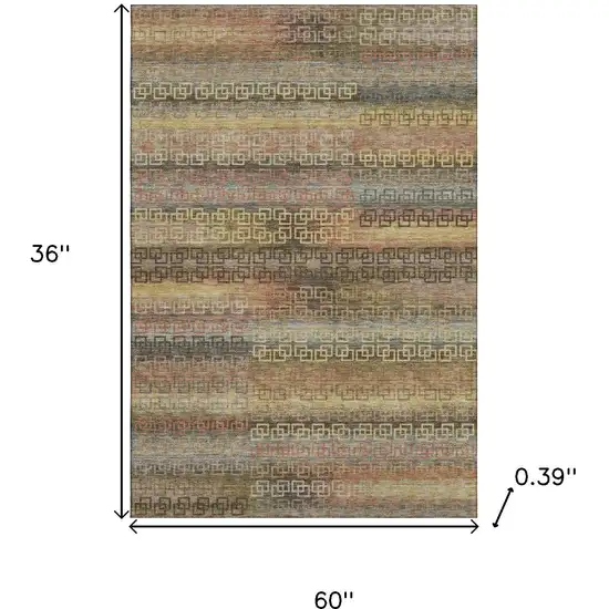 Brown And Gold Striped Washable Area Rug With UV Protection Photo 9