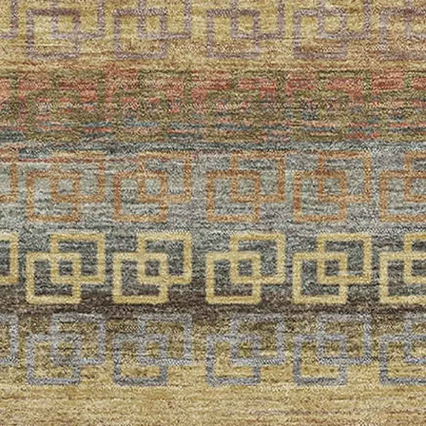 Brown And Gold Striped Washable Area Rug With UV Protection Photo 3