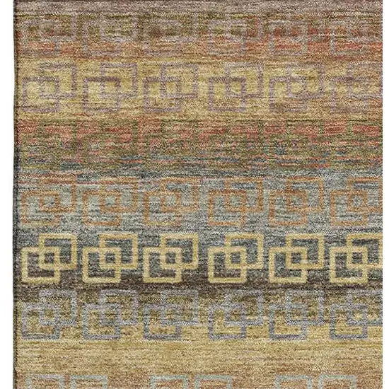 Brown And Gold Striped Washable Area Rug With UV Protection Photo 4