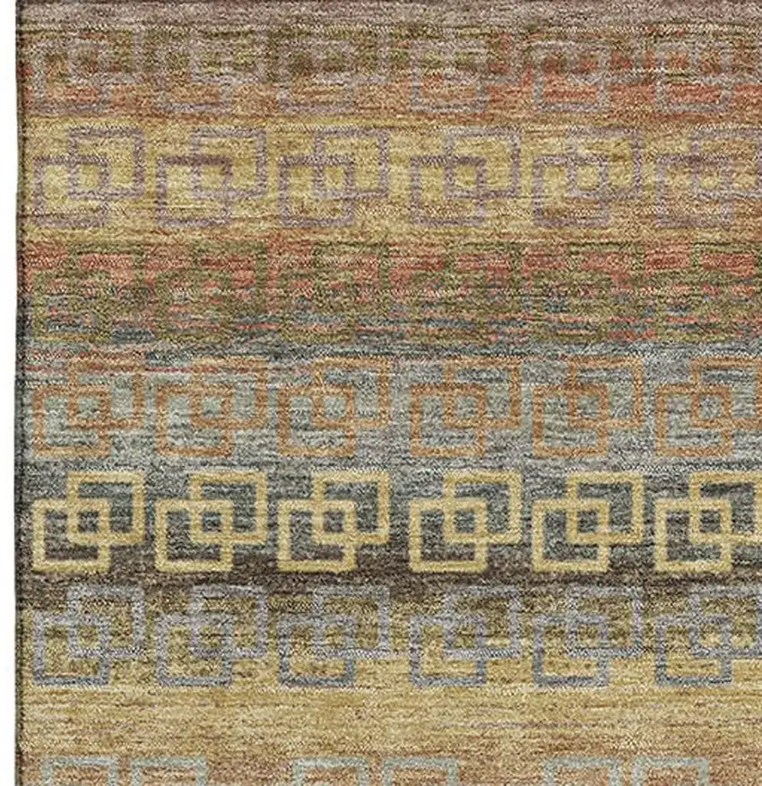 Brown And Gold Striped Washable Area Rug With UV Protection Photo 4