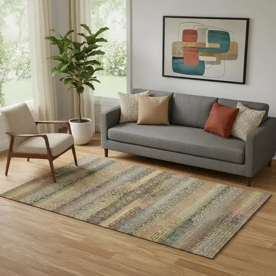 Brown And Gold Striped Washable Area Rug With UV Protection Photo 2