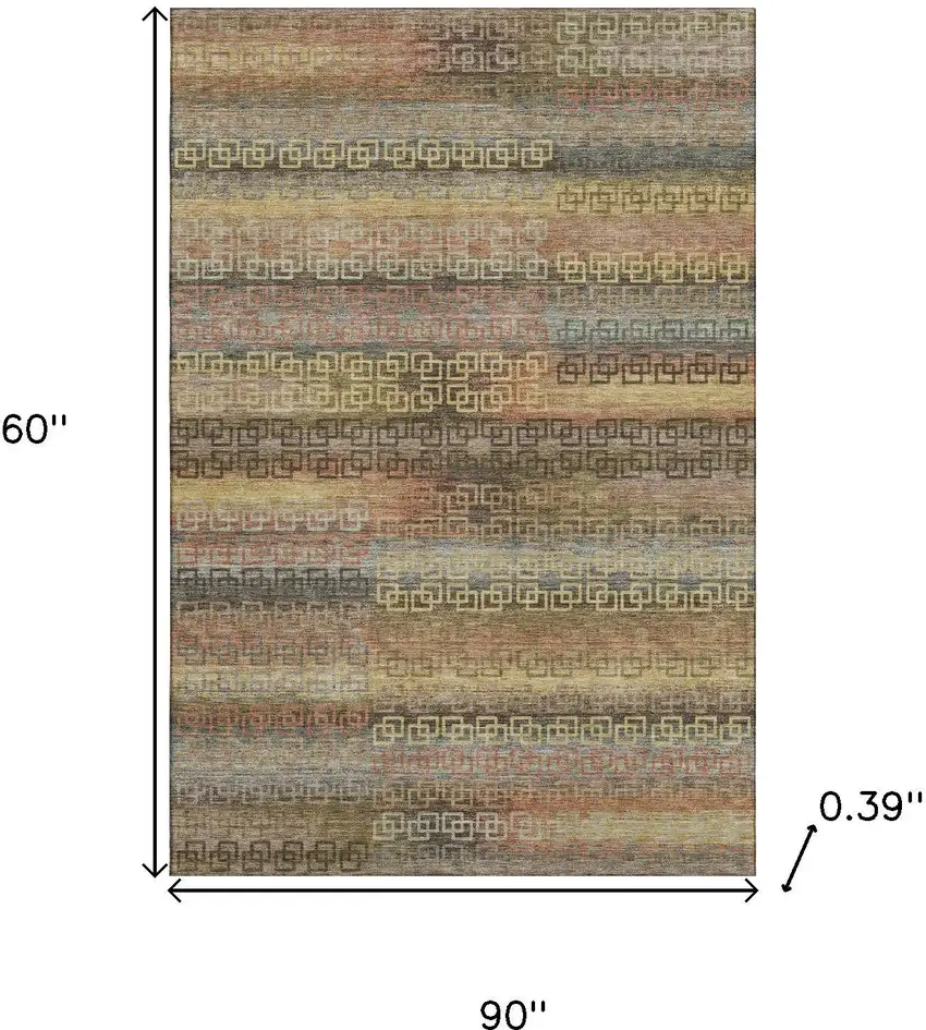 Brown And Gold Striped Washable Area Rug With UV Protection Photo 9