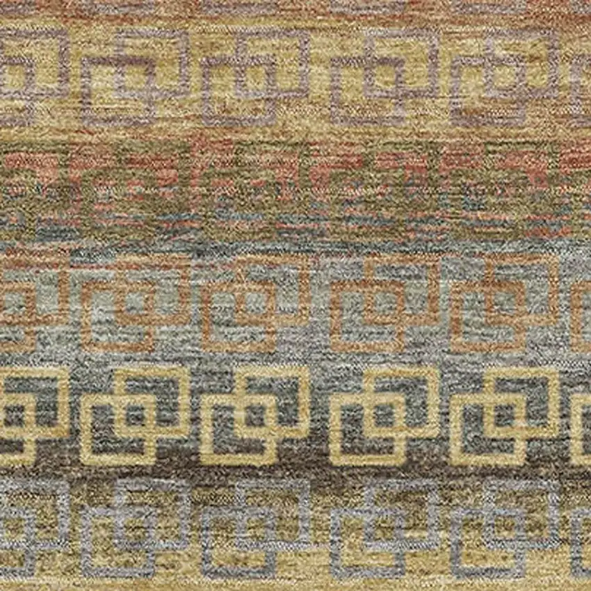 Brown And Gold Striped Washable Area Rug With UV Protection Photo 3