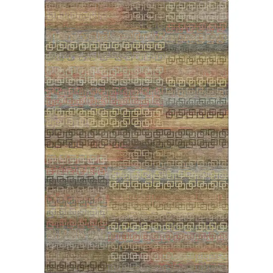 Brown And Gold Striped Washable Area Rug With UV Protection Photo 1