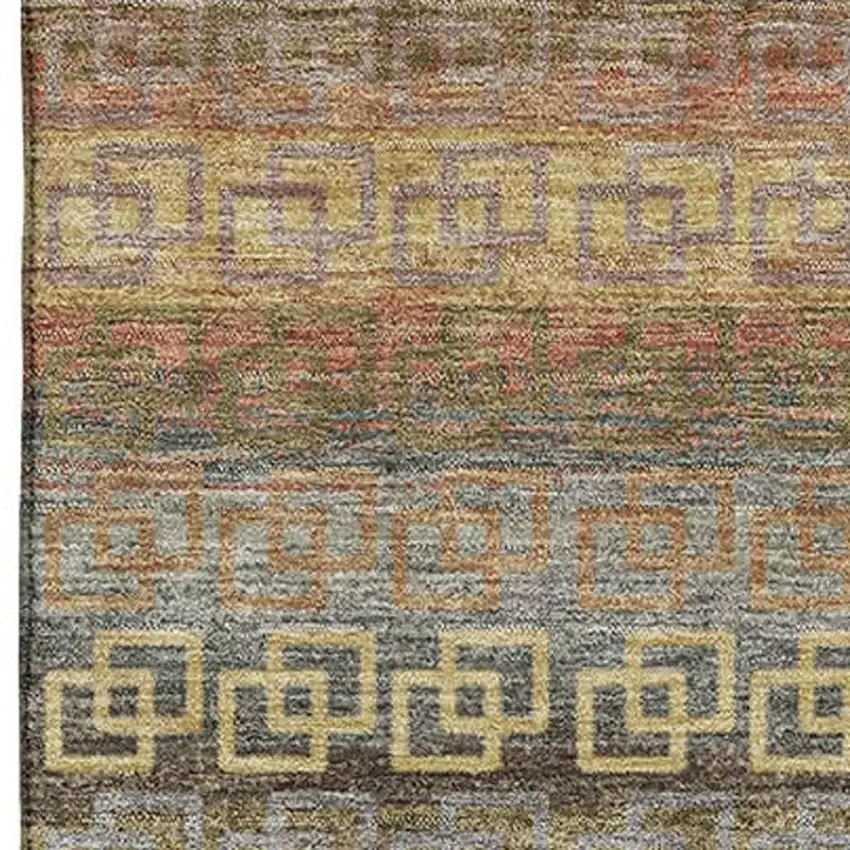 Brown And Gold Striped Washable Area Rug With UV Protection Photo 3