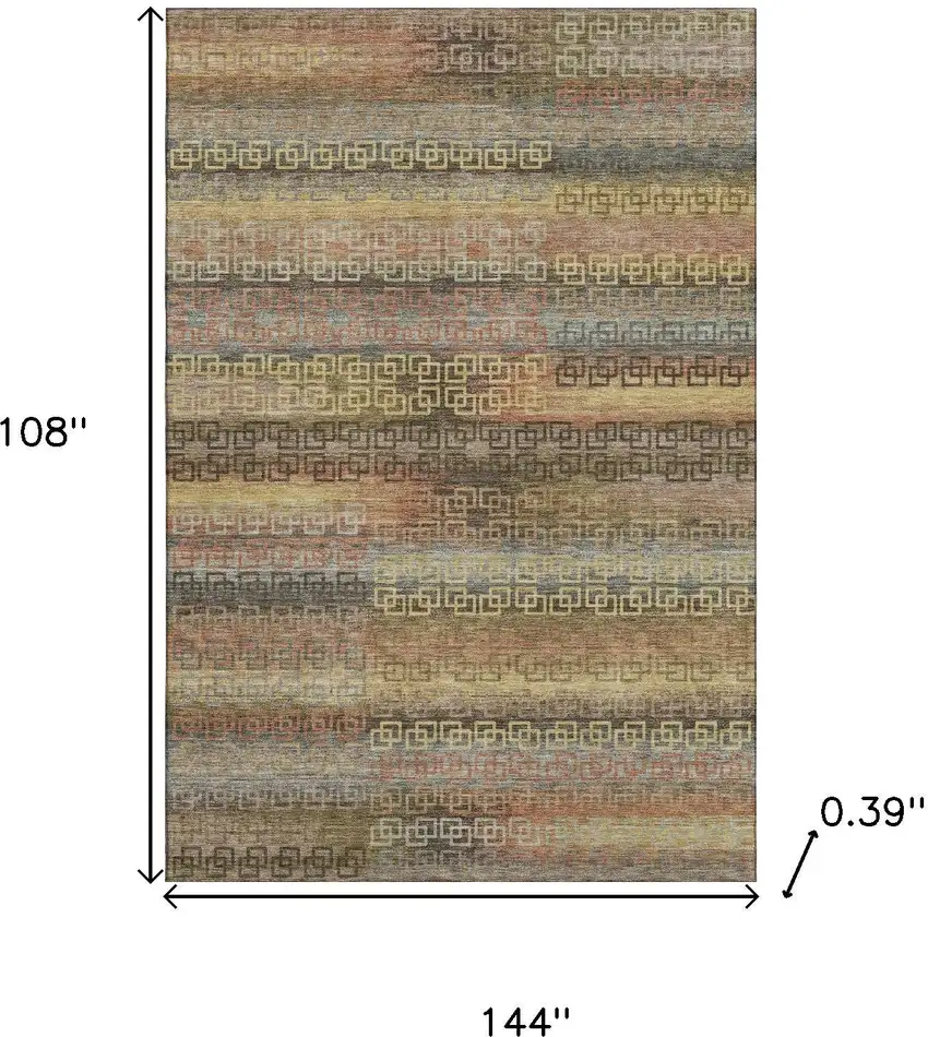 Brown And Gold Striped Washable Area Rug With UV Protection Photo 9