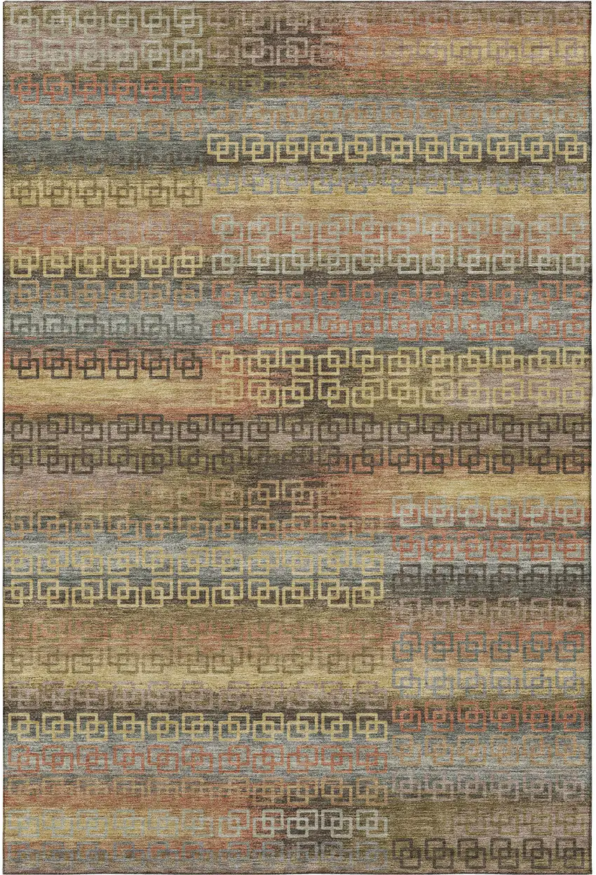 Brown And Gold Striped Washable Area Rug With UV Protection Photo 4