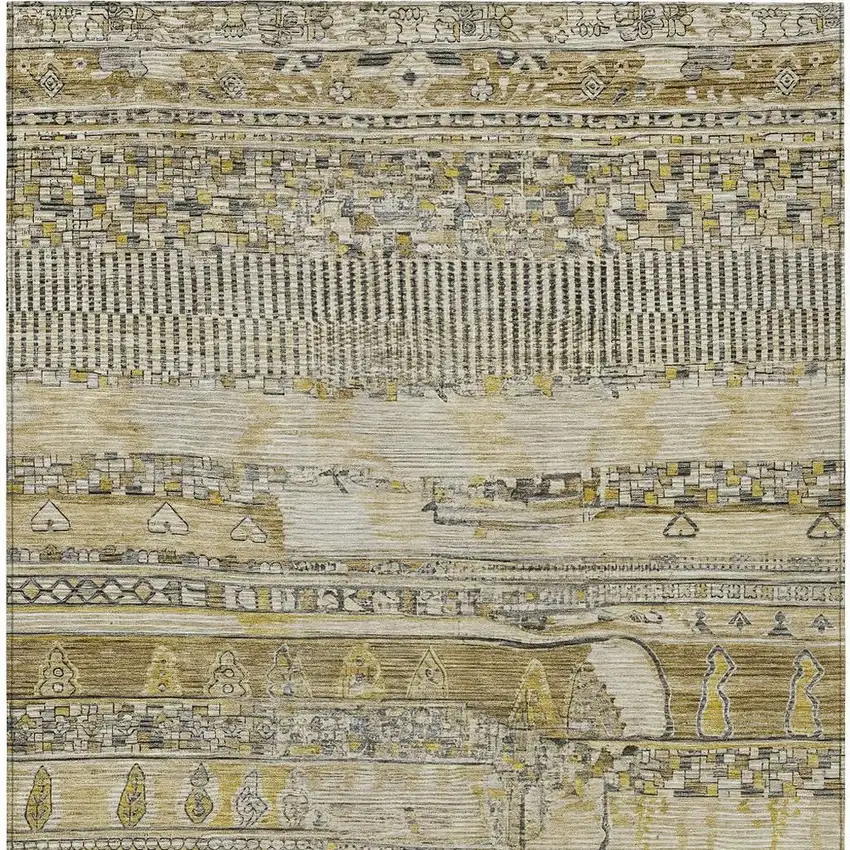 Brown And Gold Striped Washable Indoor Outdoor Area Rug Photo 4