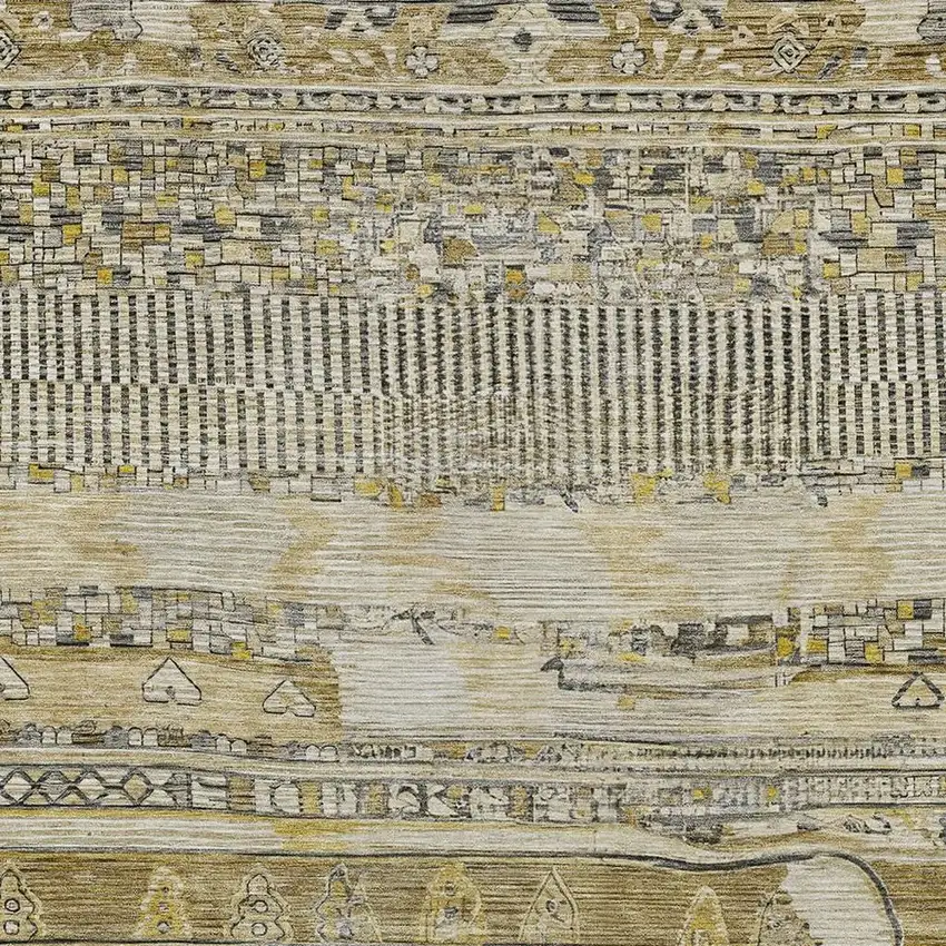 Brown And Gold Striped Washable Indoor Outdoor Area Rug Photo 3