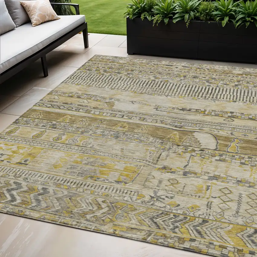 Brown And Gold Striped Washable Indoor Outdoor Area Rug Photo 2