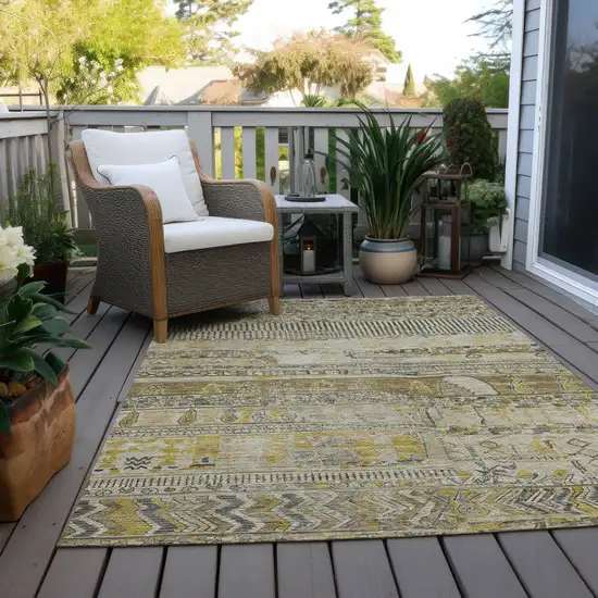 Brown And Gold Striped Washable Indoor Outdoor Area Rug Photo 8