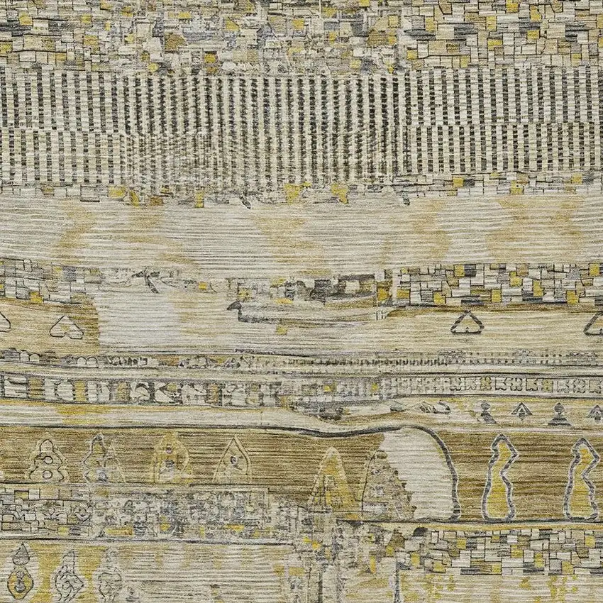 Brown And Gold Striped Washable Indoor Outdoor Area Rug Photo 4