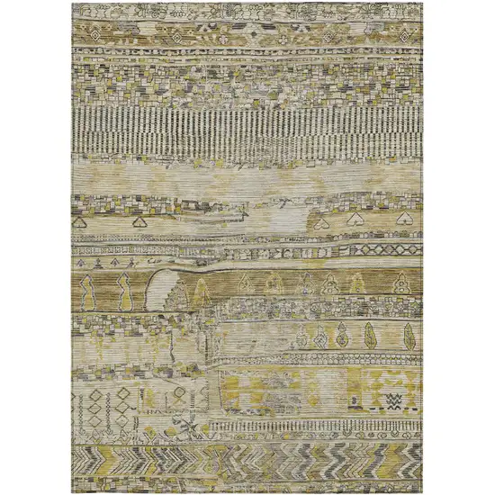 Brown And Gold Striped Washable Indoor Outdoor Area Rug Photo 3