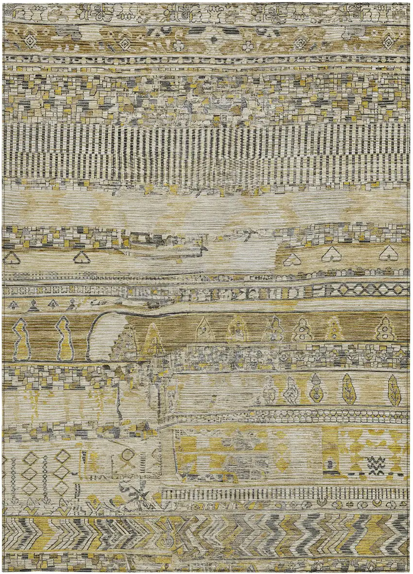 Brown And Gold Striped Washable Indoor Outdoor Area Rug Photo 3