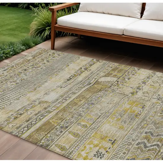 Brown And Gold Striped Washable Indoor Outdoor Area Rug Photo 2
