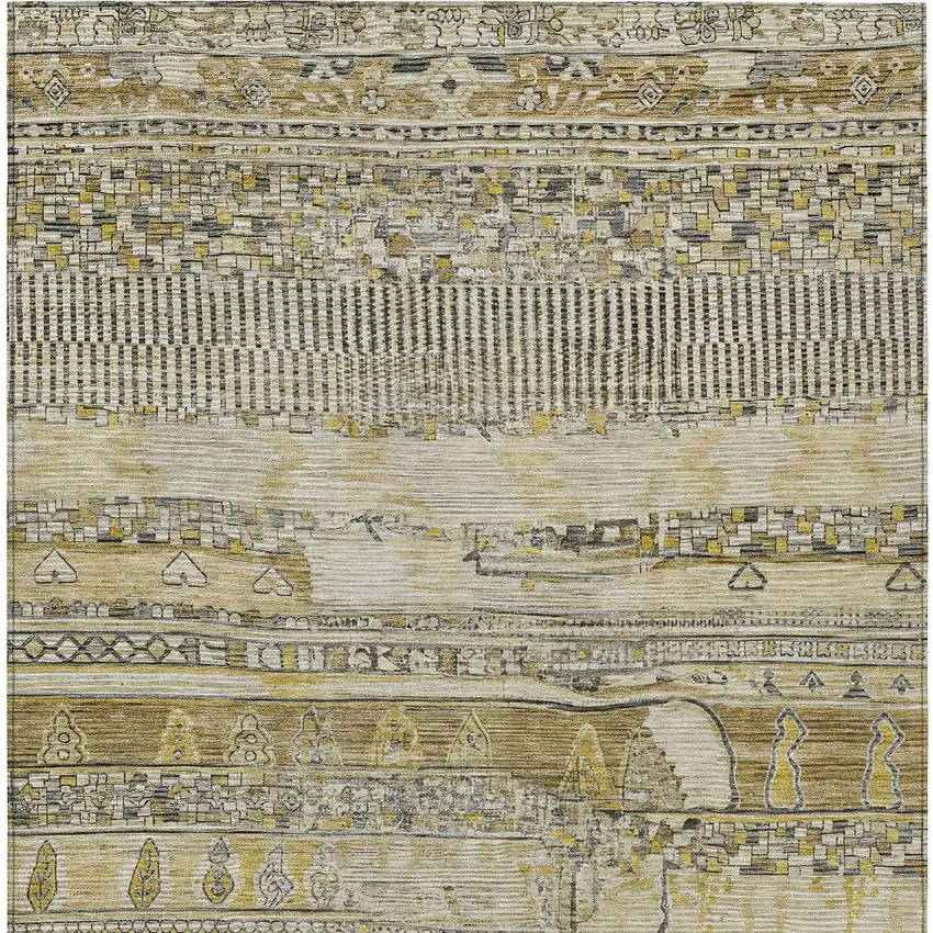 Brown And Gold Striped Washable Indoor Outdoor Area Rug Photo 9